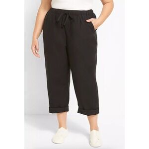 Lane Bryant Soft Slub Boyfriend Capri Black Drawstring Casual Beachy Size 18/20